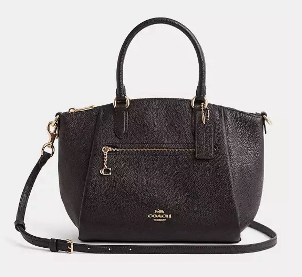 COACH ELISE Black LEATHER BAG PURSE CROSSBODY 79316 SATCHEL CONVERTIBLE Black